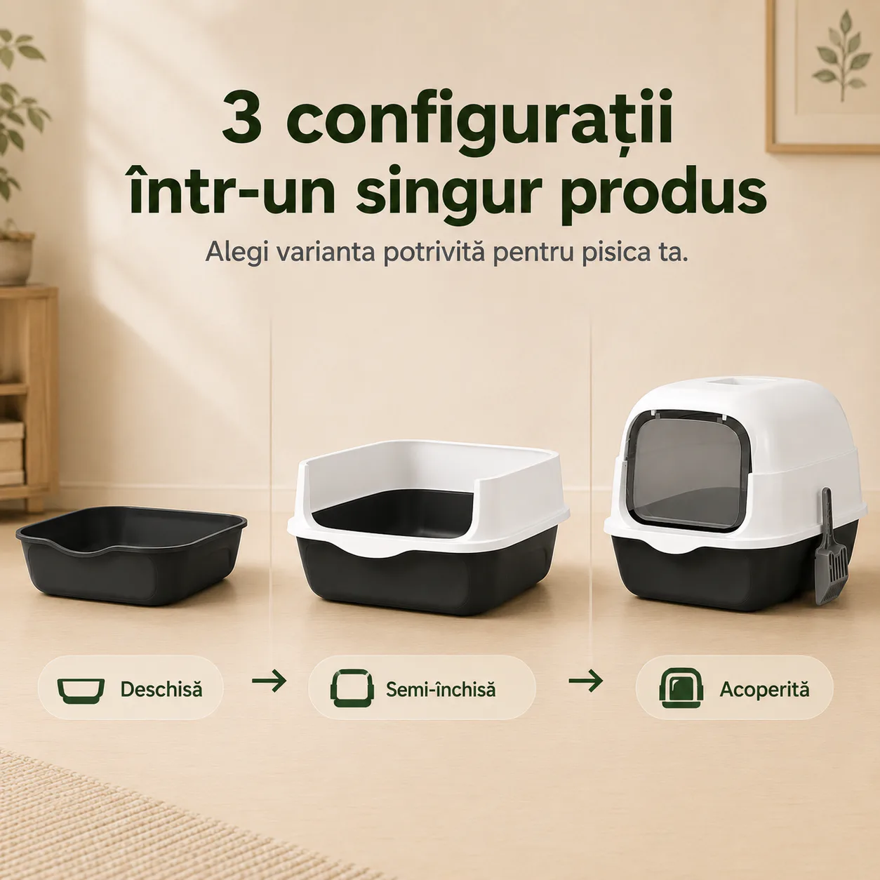 Cele trei configurații ale Litierei Trio: deschisă, semi-închisă și acoperită